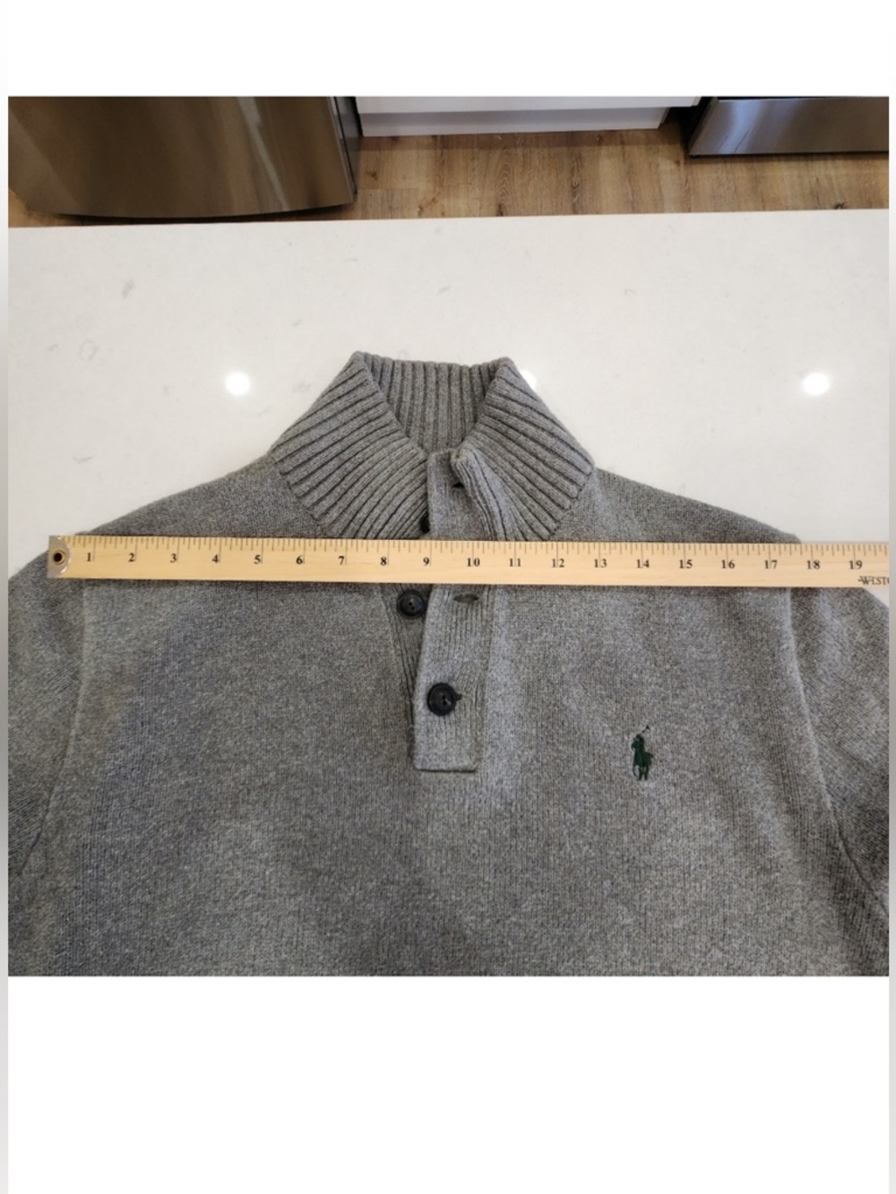 Polo Ralph Lauren Mens Gray Marled Knit Cotton Button Mock Neck Sweater Size L - Picture 7 of 9